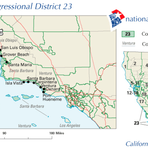 California's 23rd district segments Democratic voters along the coastline.