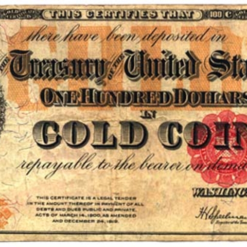 An American gold certificate from the 1920s