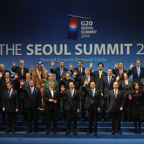 Leaders at the G20 Summit in Seoul, where the United States unsuccessfully sought to pressure China on the the value of its currency (November 2010)