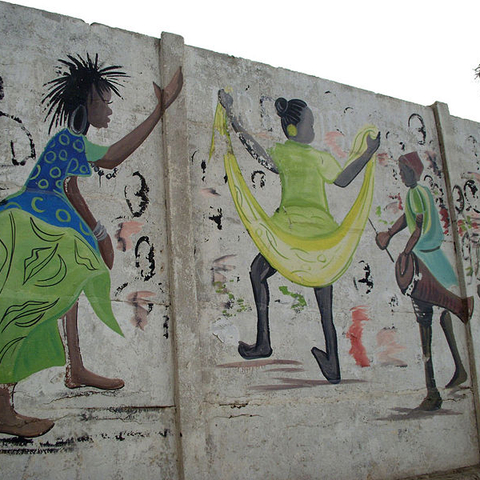Wall mural depicting traditional Senegalese dancing