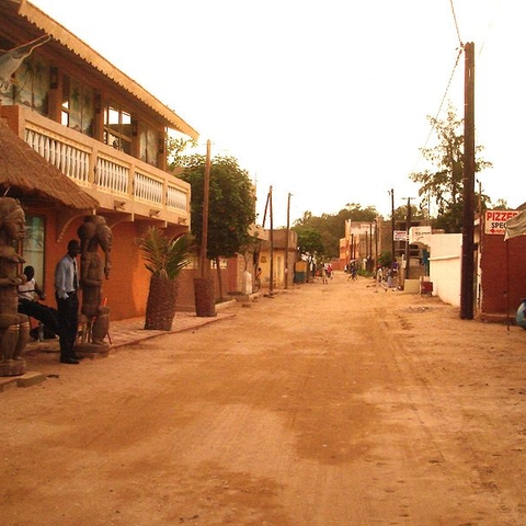 Main street of the tourist resort town of Saly, Senegal