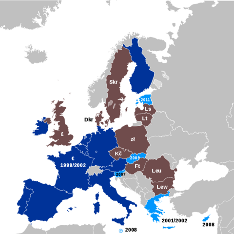 A map showing members of the Eurozone