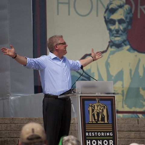 Fox News commentator and Tea Party favorite Glenn Beck addresses supporters at his "Restoring Honor" rally in Washington, D.C. on August 28, 2010.