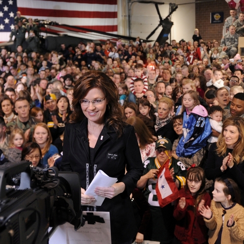 Sarah Palin records a commercial during the Super Bowl, Jan. 25, 2009