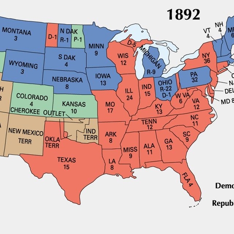 Results of U.S. Presidential Elections, 1892, showing areas of success of the People's Party