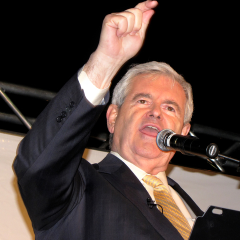 Former Speaker of the House Newt Gingrich addresses a New York City Tea Party gathering, April 15, 2009