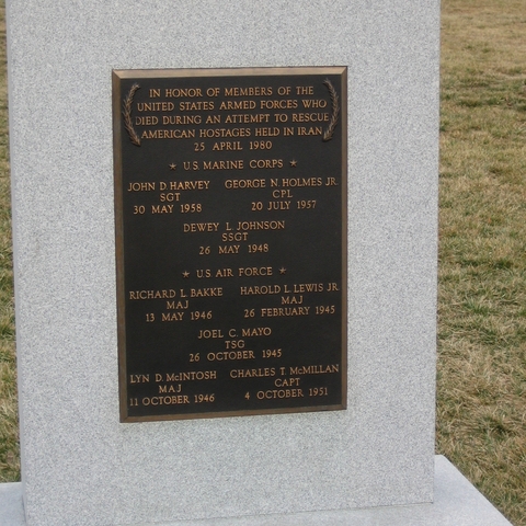 A memorial at Arlington National Cemetery to members of the U.S. armed forces killed in a failed attempt to rescue Americans held hostage in Iran