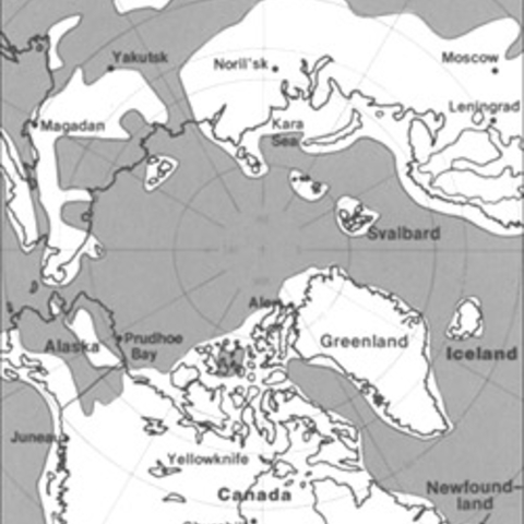 The maximum extent of glacial ice in the north polar area during the Pleistocene era