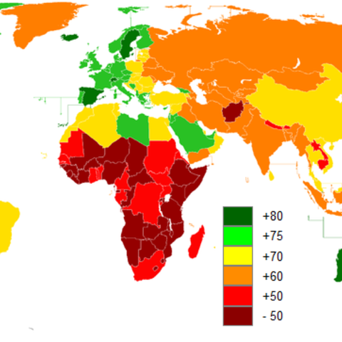 Worldwide life expectancy in years