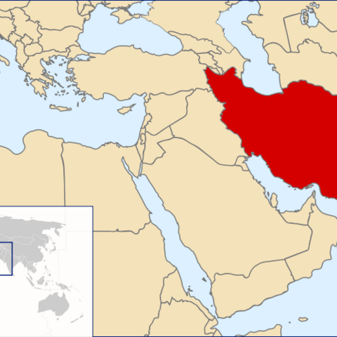 A map showing Iran, which borders Turkey, Azerbaijan, Armenia, Turkmenistan, Afghanistan, and Pakistan.