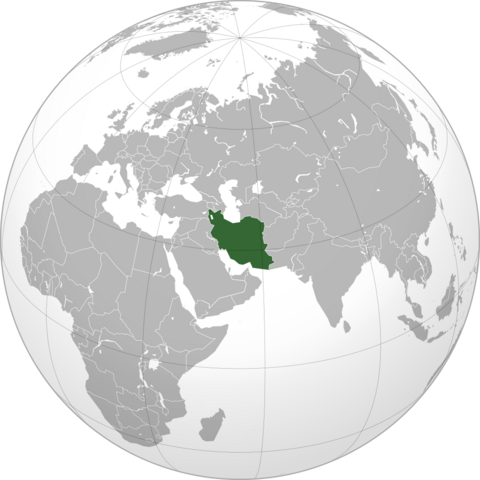A map showing Iran on the globe