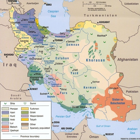 A map showing ethnic and religious groups in Iran