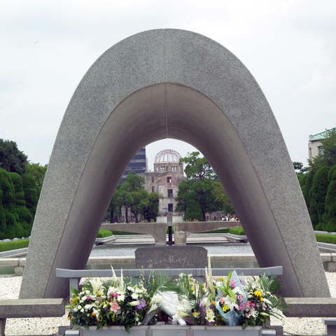 Cenotaph and Atomic Bomb Dome, Peace Memorial Park, Hiroshima, Japan