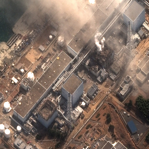 A satellite image showing damage to the Fukushima I Nuclear Power plant.