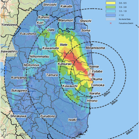 Radiation levels near the Fukushima Daiichi nuclear power station as of May 6, 2011