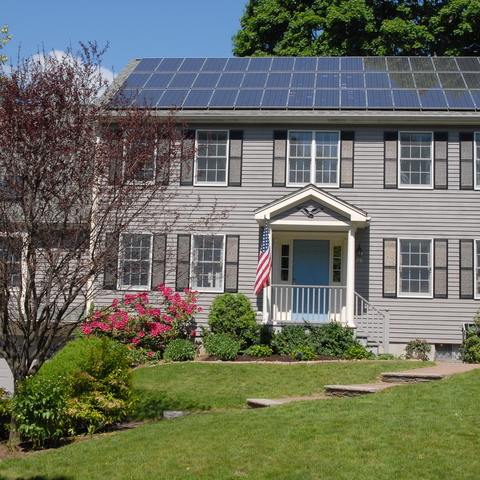 Solar Panels on the roof of a house near Boston, MA.