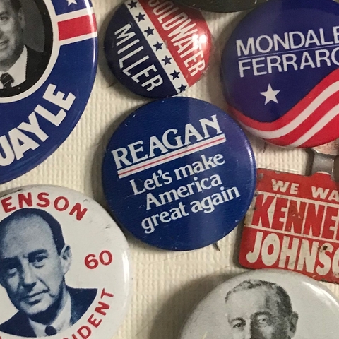 A campaign button from Ronald Reagan’s 1980 presidential campaign.