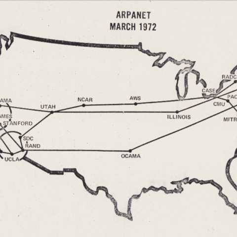 A map depicting the places connected to the Internet in 1972.