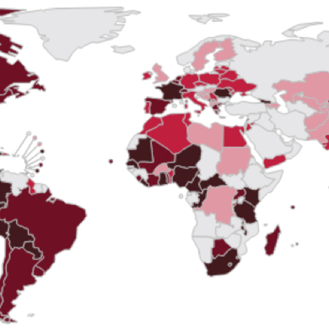 A 2016 map depicting the percentage of men who have sex with men who have HIV/AIDS.