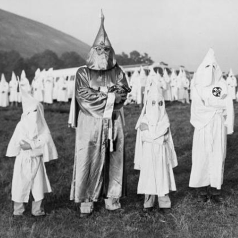 A Ku Klux Klan initiation ceremony at Stone Mountain in 1948.