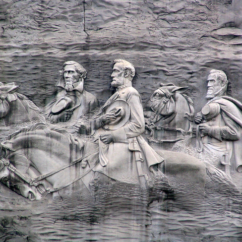 A close-up of the carving on Stone Mountain.