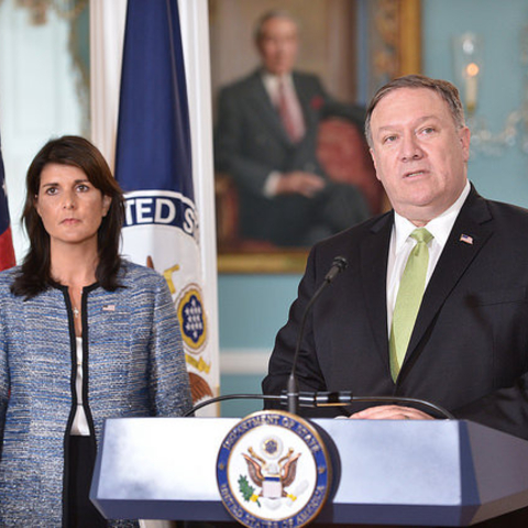 U.S. Secretary of State Mike Pompeo and now-former U.S. Permanent Representative to the UN Nikki Haley.