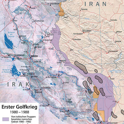 Map of the border between Iran and Iraq during the war.