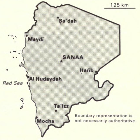 A 1990 map of North Yemen.