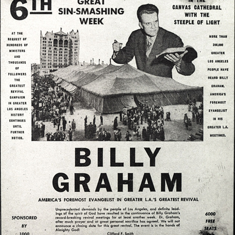 An advertisement for Billy Graham’s 1949 tent revival.