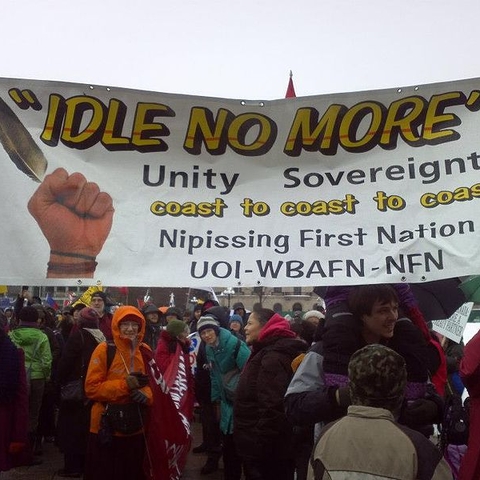 A protest in 2013 by members of the Nipissing First Nation and non-Aboriginal supporters.