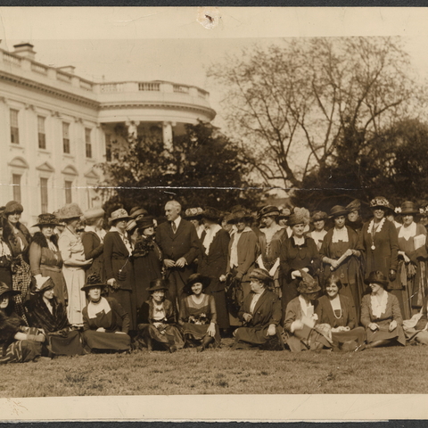 Fifty members of the National Woman’s Party meeting with President Warren G. Harding.