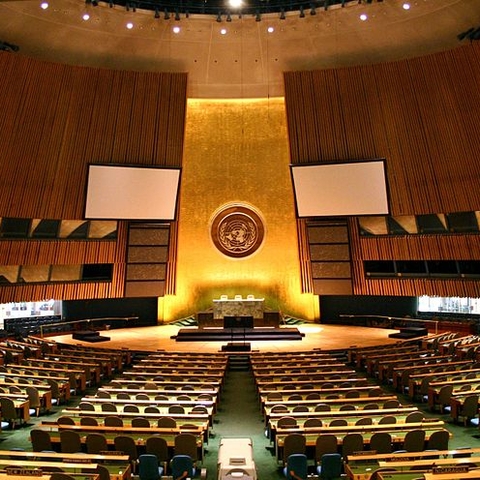 The UN General Assembly hall in New York City.
