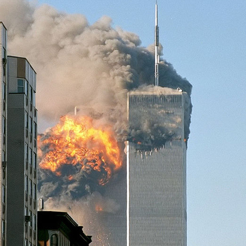 The south tower just after it was struck by the second plane.