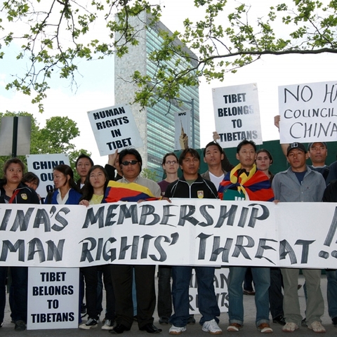 Protestors opposed to China’s reelection to the Human Rights Council.