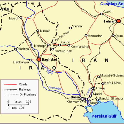 Map of Iraq and the western part of Iran.