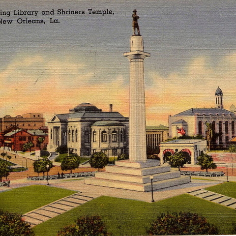 A postcard from the 1920s or 1930s of Lee Circle in New Orleans, LA.