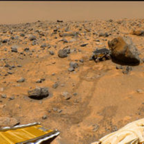 A panoramic image of the Mars Pathfinder mission.
