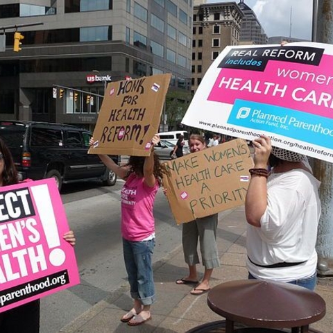 Planned Parenthood supporters demonstrate in Columbus, Ohio, 2012.