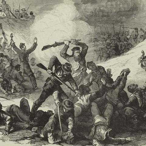 An 1864 depiction of the Fort Pillow Massacre.