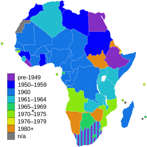 Dates of independence of African nations.