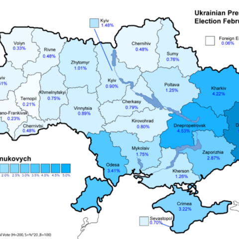 Map showing support for Yanukovych.