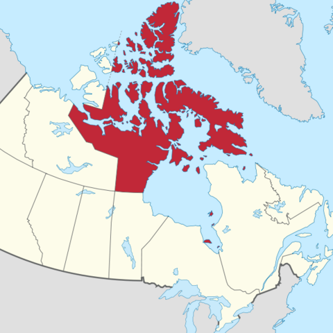 A map of Canada with the Nunavut territory in red.
