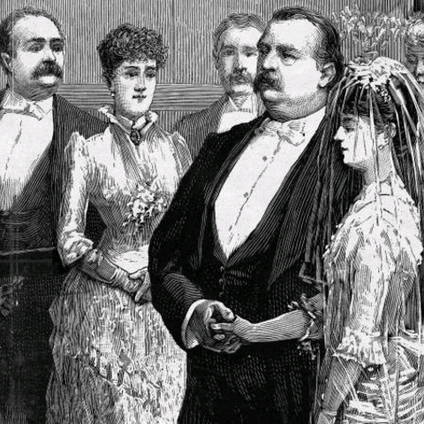 A drawing of President Grover Cleveland and Frances Folsom’s wedding in 1886.