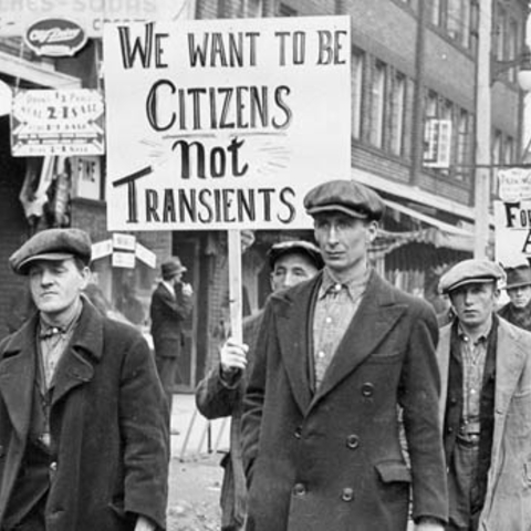 A protest against unemployment in Toronto, Canada.