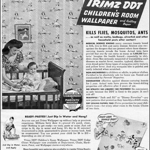 An advertisement from the 1940s for children’s wallpaper laced with the pesticide DDT.