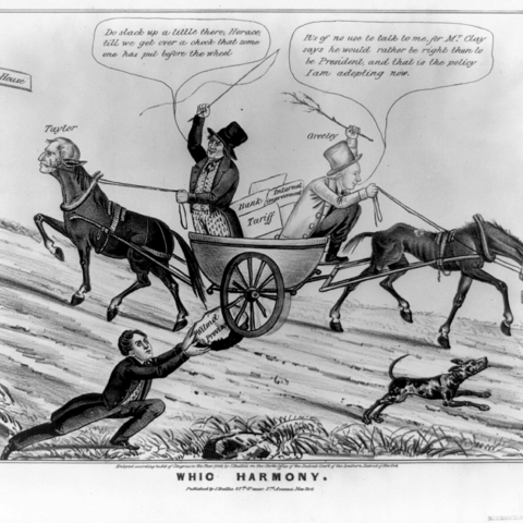 An 1848 cartoon depicting a split within the Whig Party.