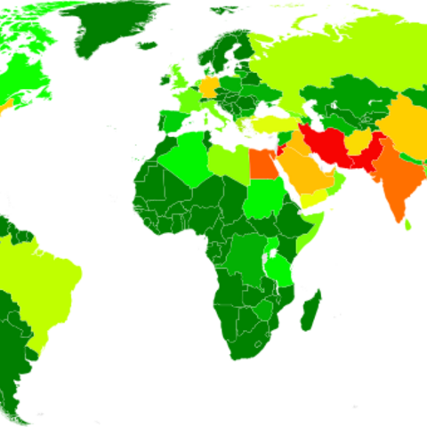 This map shows how much surveillance each country was subjected to, ranging from dark green (least) through yellow to orange and finally, red (most).