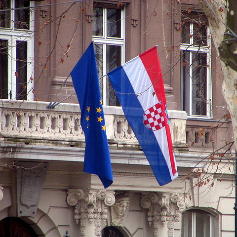 Croatian and EU flags.