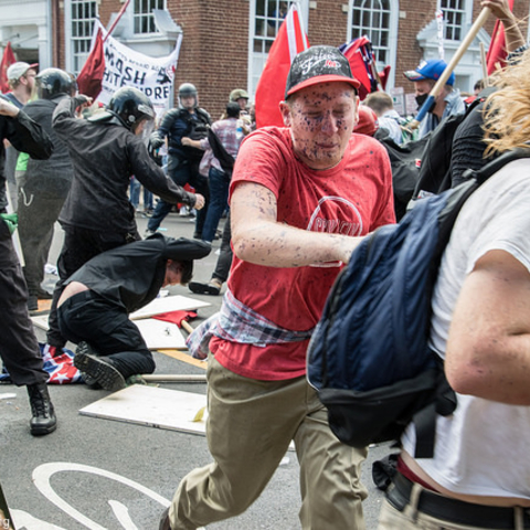 Clashes between protesters and counter-protesters in Charlottesville.