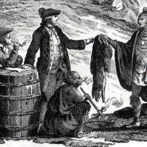 A 1777 depiction of French and Indian fur traders.